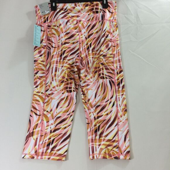 NEW Ideology Performance Printed Crop Leggings XL Pink Yellow High Rise Pockets - Picture 6 of 6